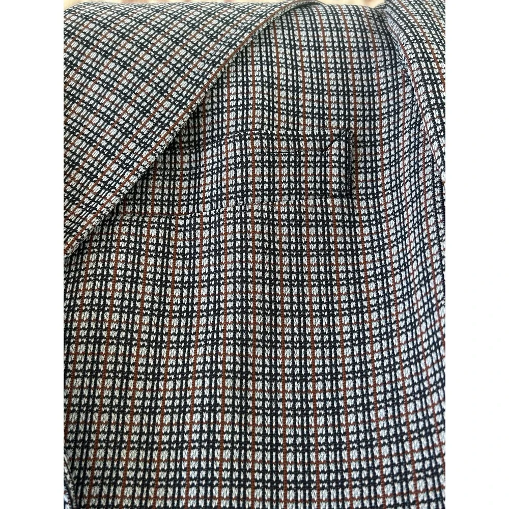 Vtg 70s Blue Gray Maroon Plaid Double Knit Golf Sport Coat Jacket Blazer 40 L
